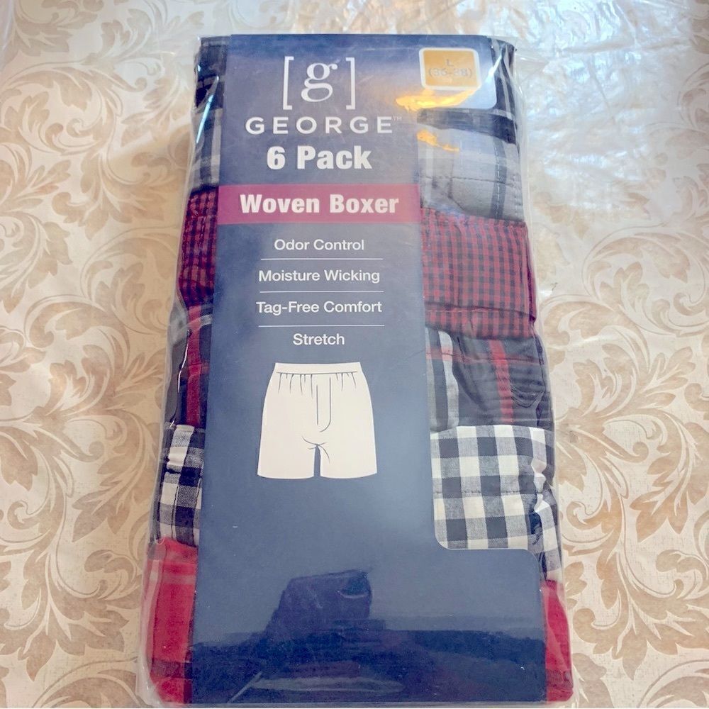 NWT George Woven Boxer Shorts 6 pack Men’s Sz Large 36-38 Unopened